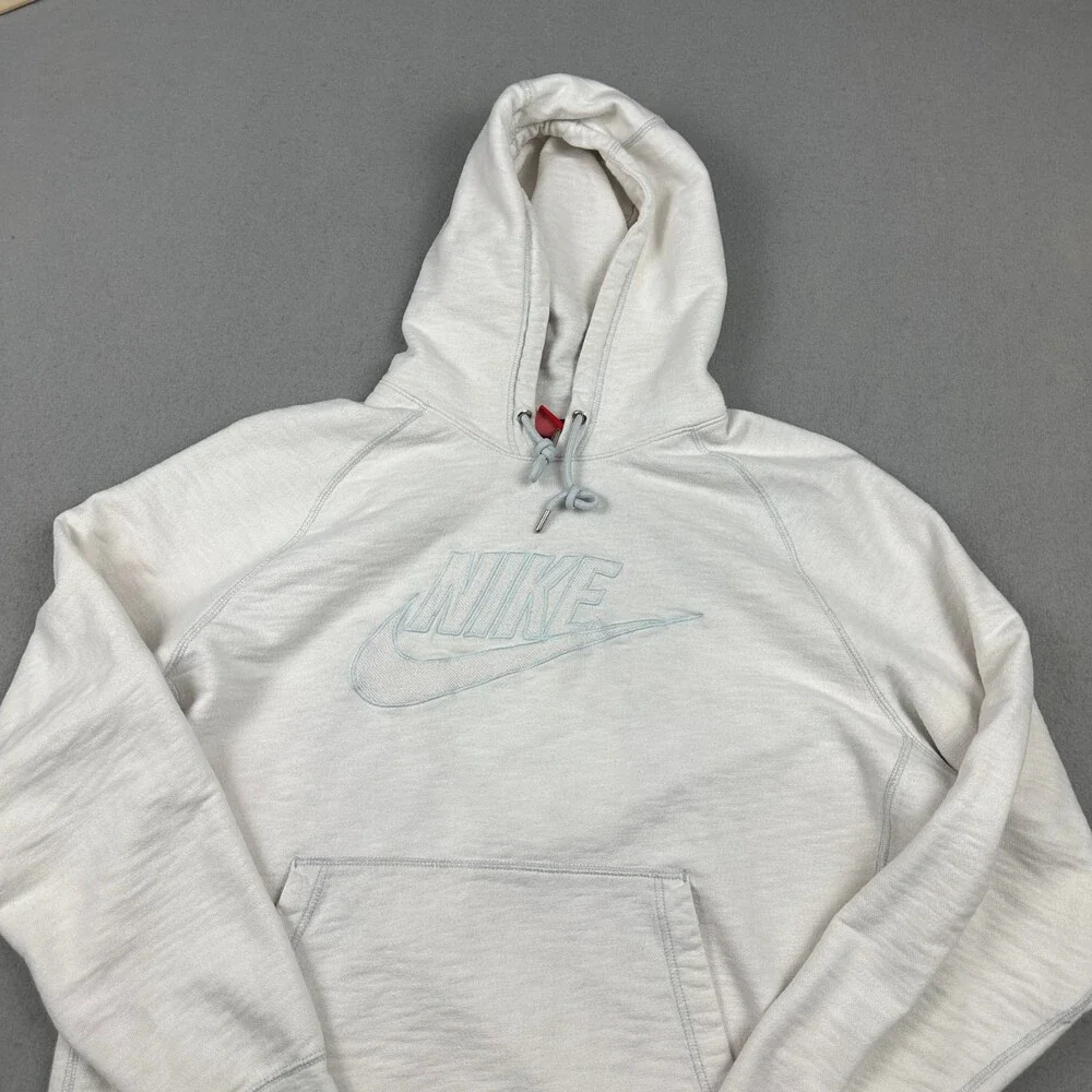 Nike Hoodie Men Extra Large Beige Solid Spell Out Pullover Sweatshirt Swoosh XL
